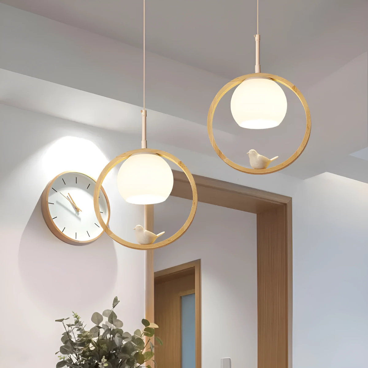 Nordic solid wood bird pendant light for corridor, restaurant or staircase, single head, 220V, with bulb included