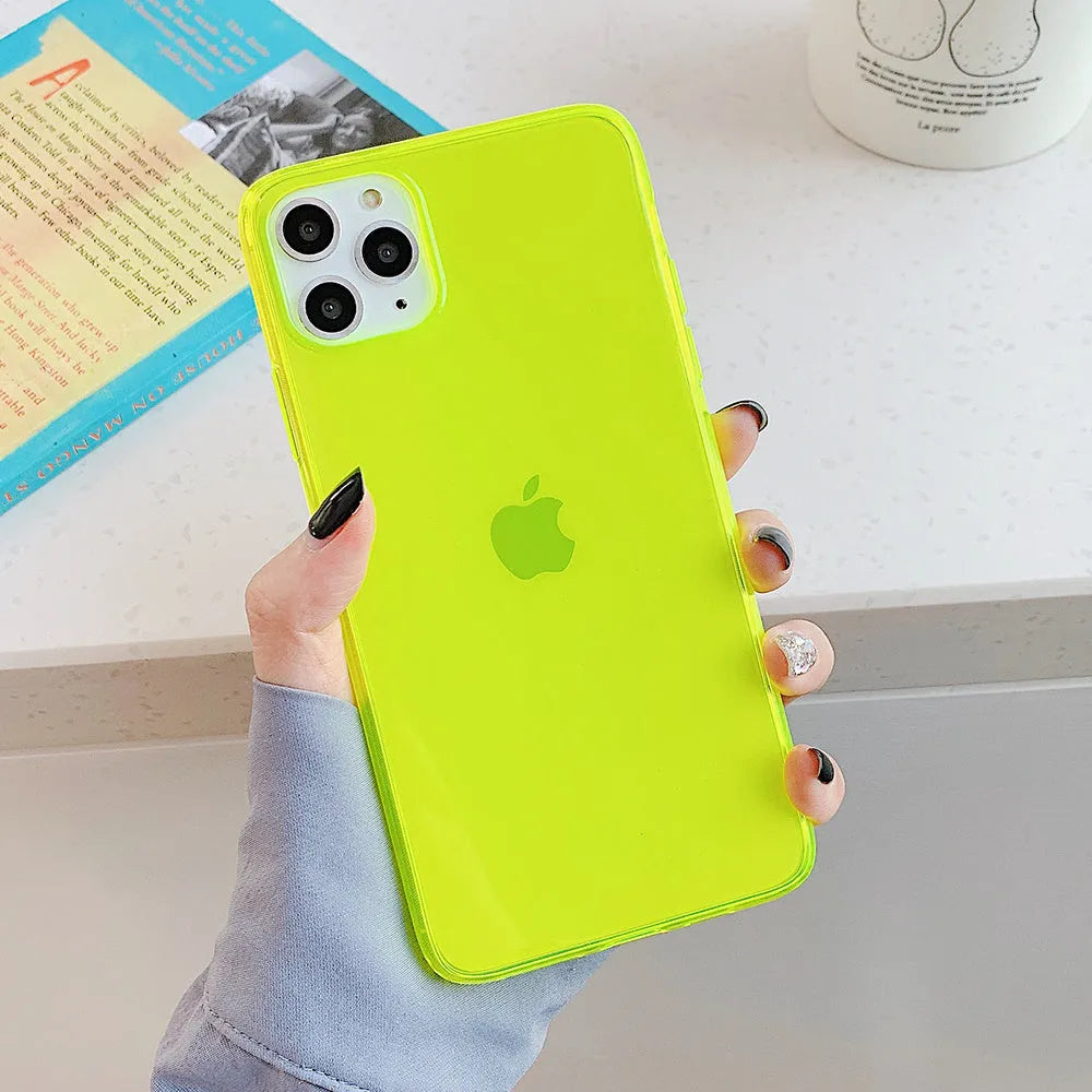Fluorescent solid colour TPU back cover case for iPhone, shatter resistant, fits iPhone 11, 12, 13