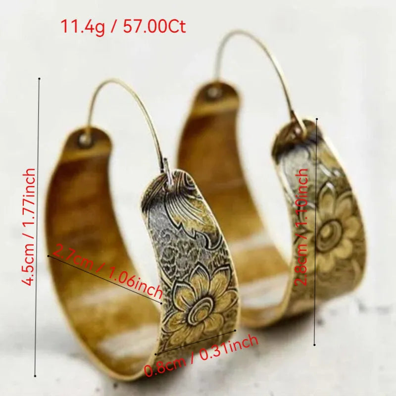 Gold hollow pattern geometric petal earrings with Maillard-inspired design for women