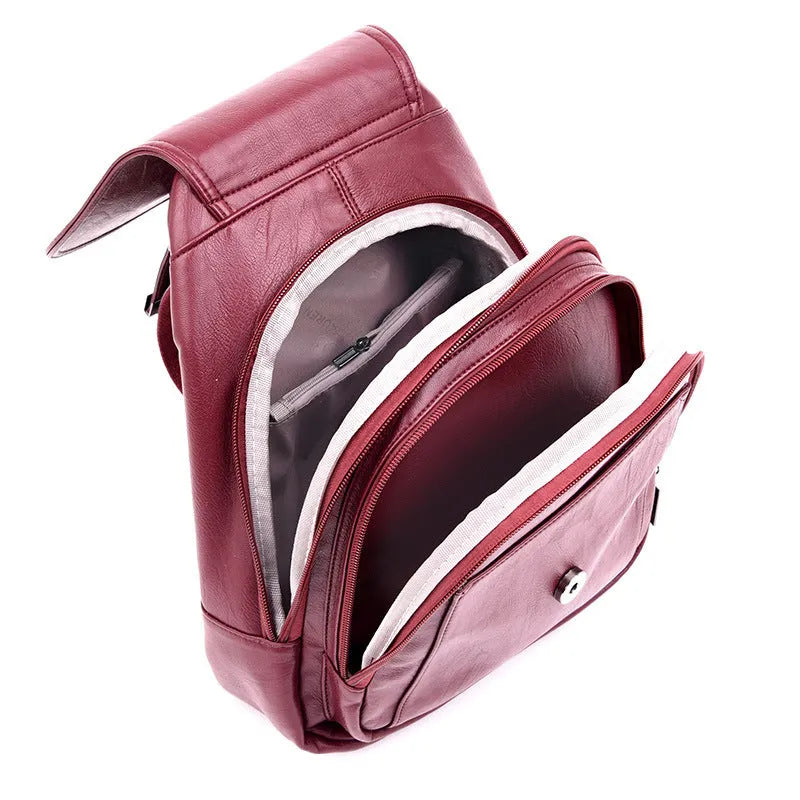 Women's waterproof PU leather backpack in medium size with double straps, available in five colours