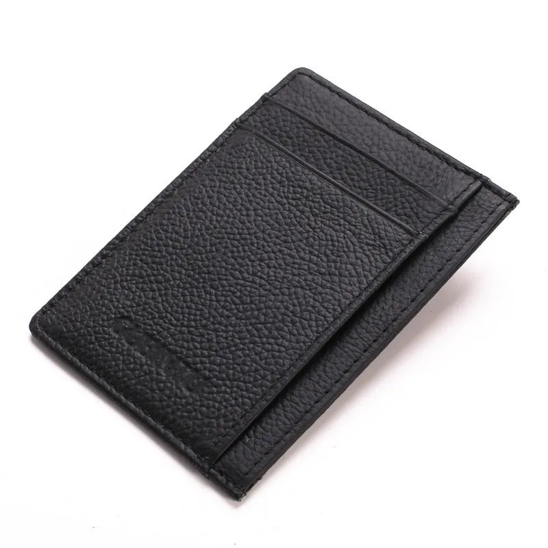 Men's solid colour genuine leather card holder 7.8cm by 10.7cm slim design