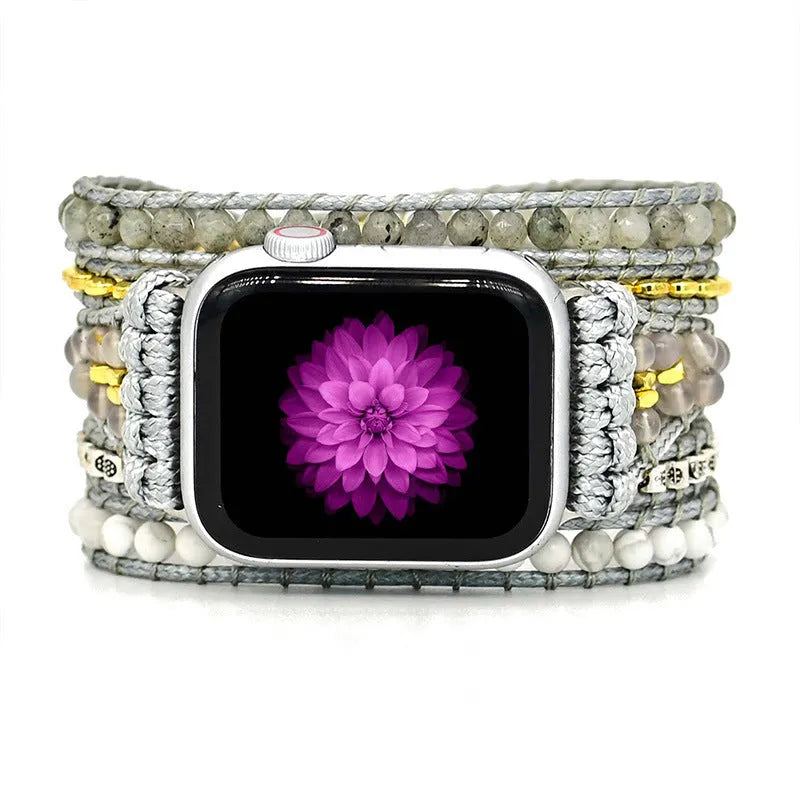 Natural stone beaded crystal watch band in bohemian style with three size options for 5.5 to 8.1 inch wrists