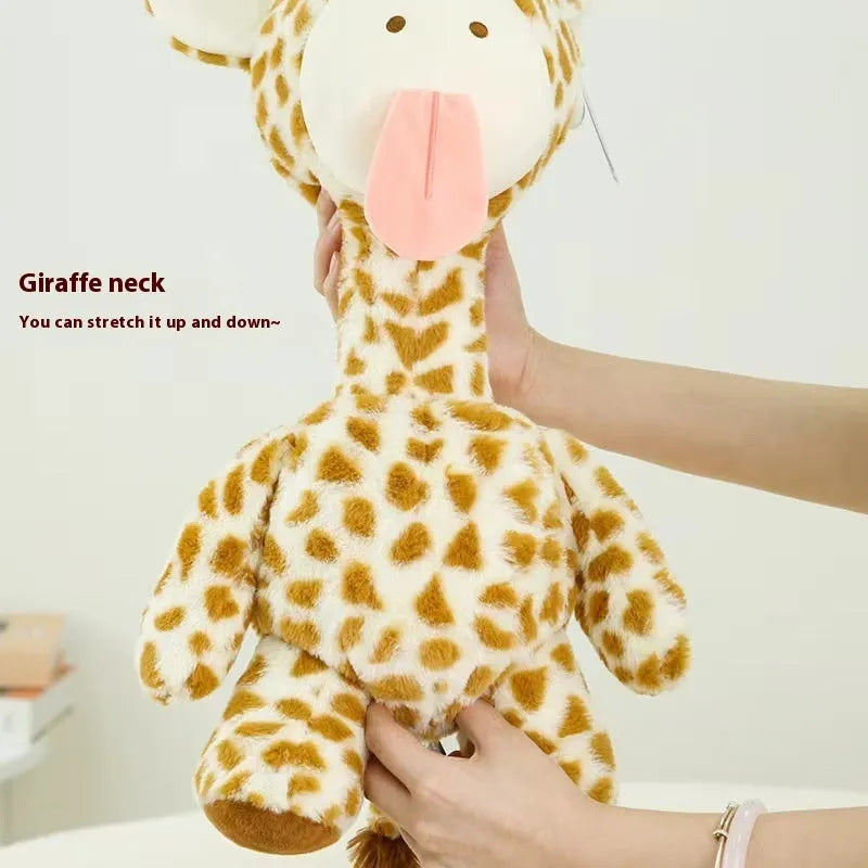 Giraffe plush toy key chain pull wire rotating pendant in sitting posture, super soft short plush, PP cotton