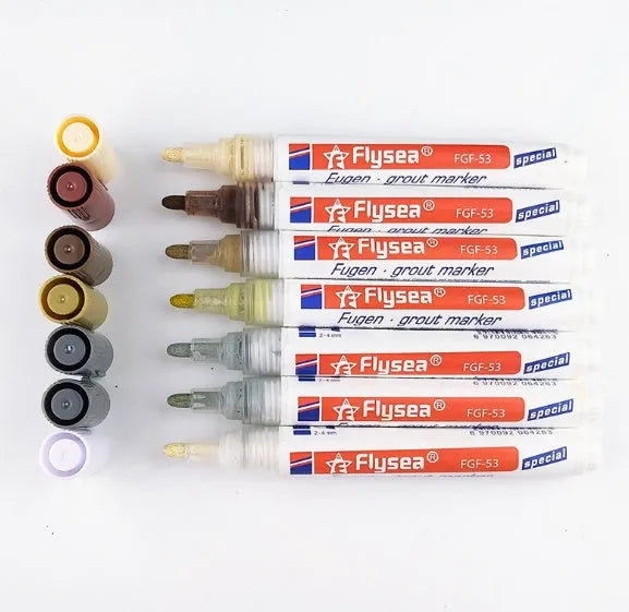 Tile gap grout coating marker pen for ceramic floor and wall tile crevice repair, available in six colours