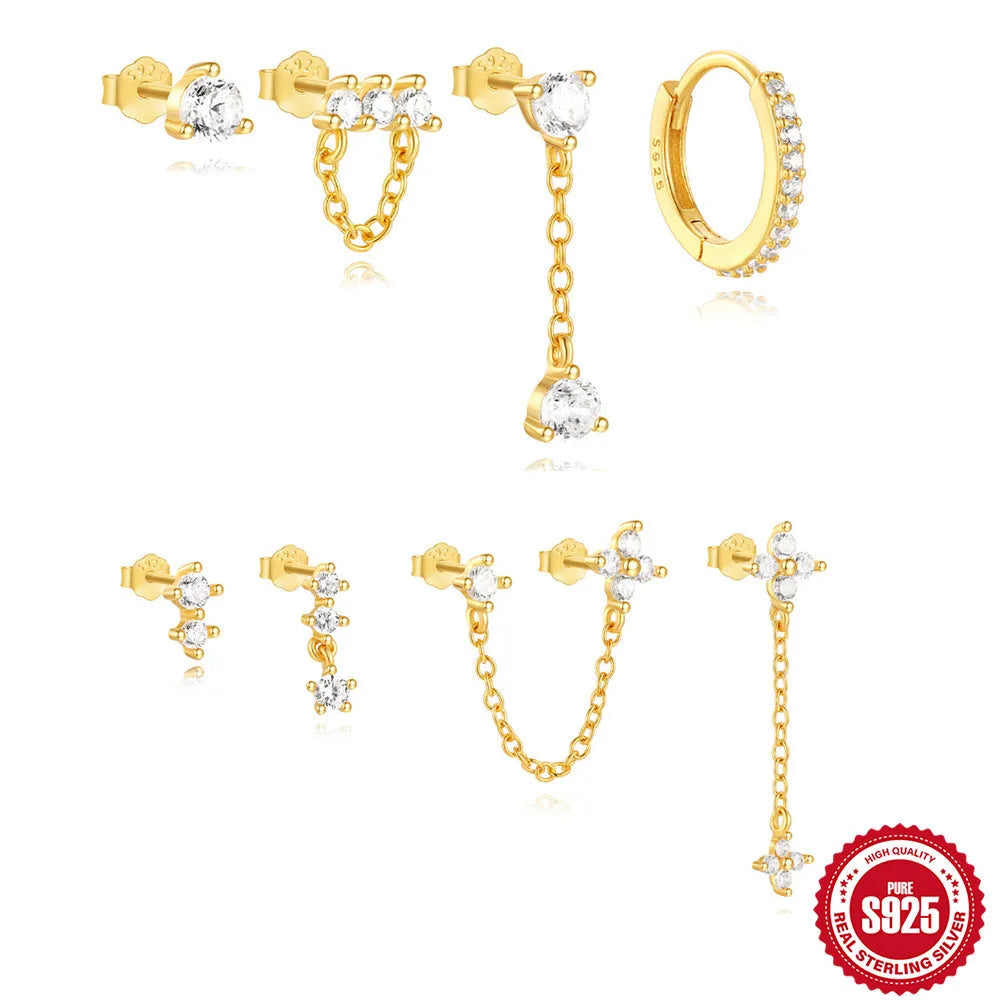 Women's S925 sterling silver geometric clover petal earrings with electroplated gold finish