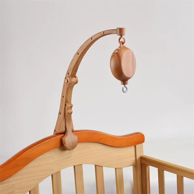 Newborn wood grain bracket music box bed bell with foldable stand for infant coordination