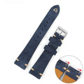 Genuine suede leather watch strap in Army Green, showing texture and buckle, for 20mm or 22mm watches.