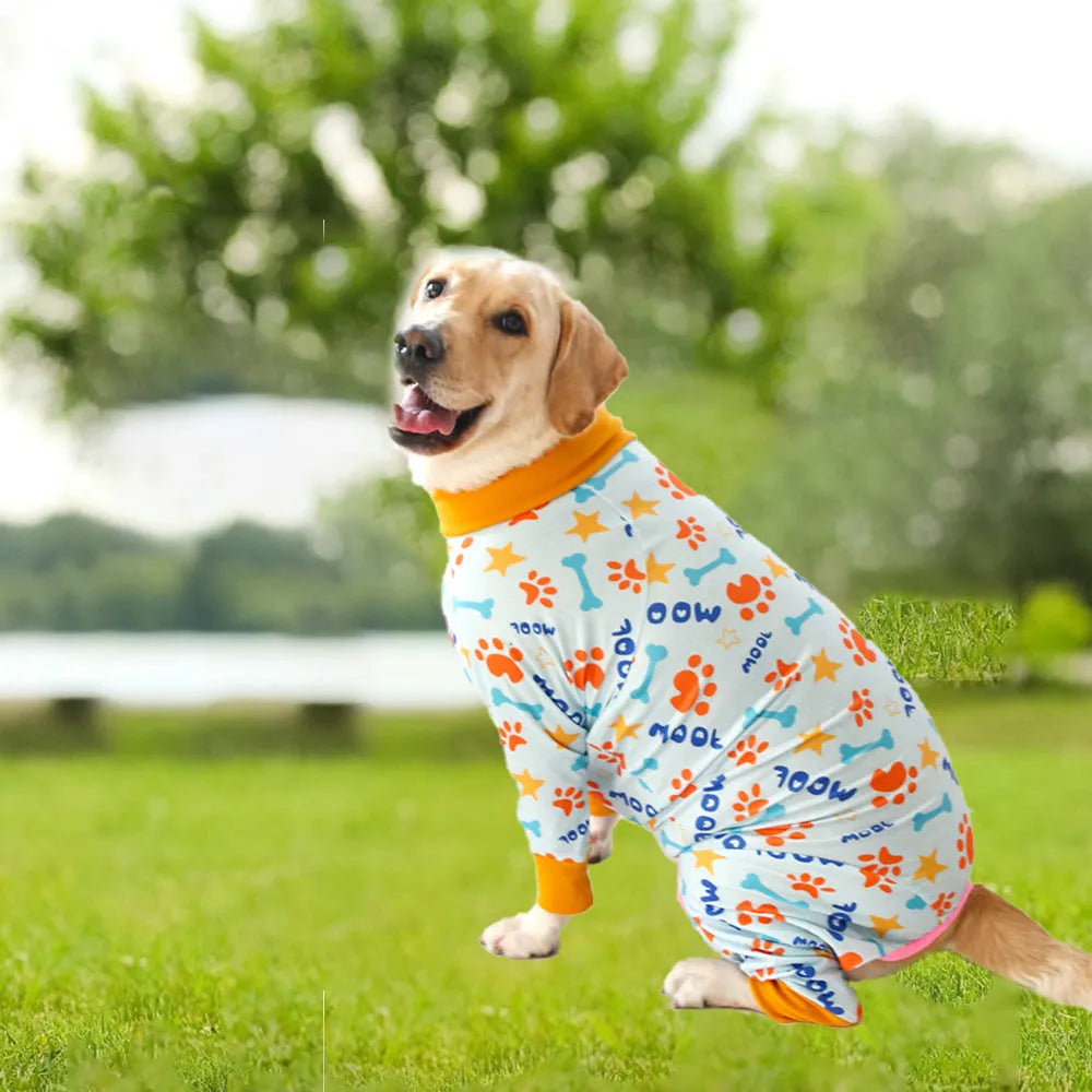 Cotton dog jumpsuit with four-legged coverage in multiple colour options