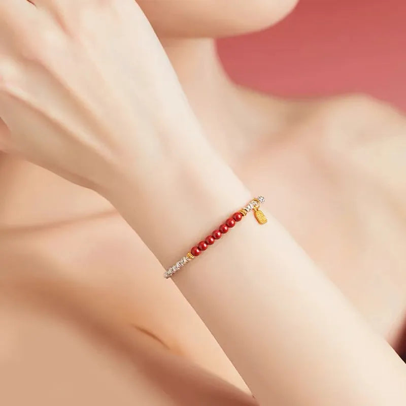 Electroplated silver couple bracelet with geometric beads on copper, 16 cm length in white K colour