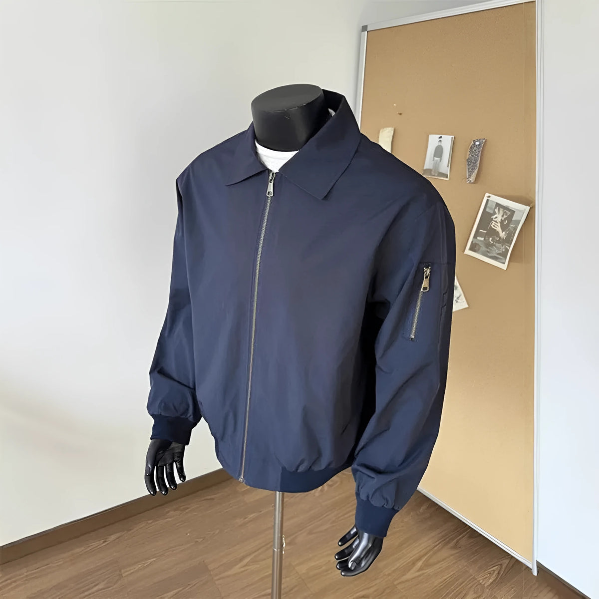 Navy blue short baseball uniform jacket, loose fit, polyester lining, sizes M to XXL