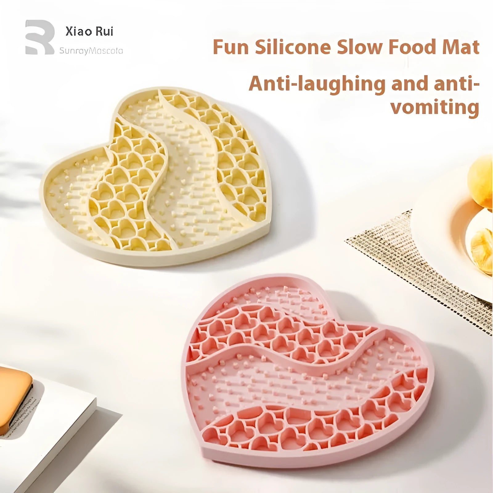Silicone dog licking mat in Cream Yellow, 20x18.5cm, with textured feeding surface on light background