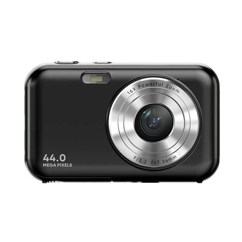 Children's digital camera in purple with a 2.4-inch screen shown displaying a photo.