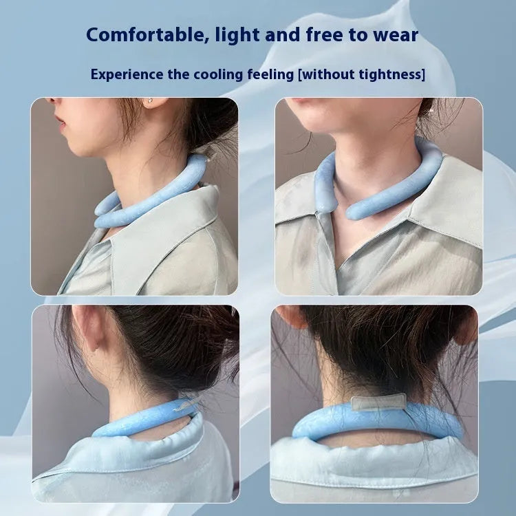 Cooling neck hanging ice ring for outdoor sports in blue colour with temperature control display