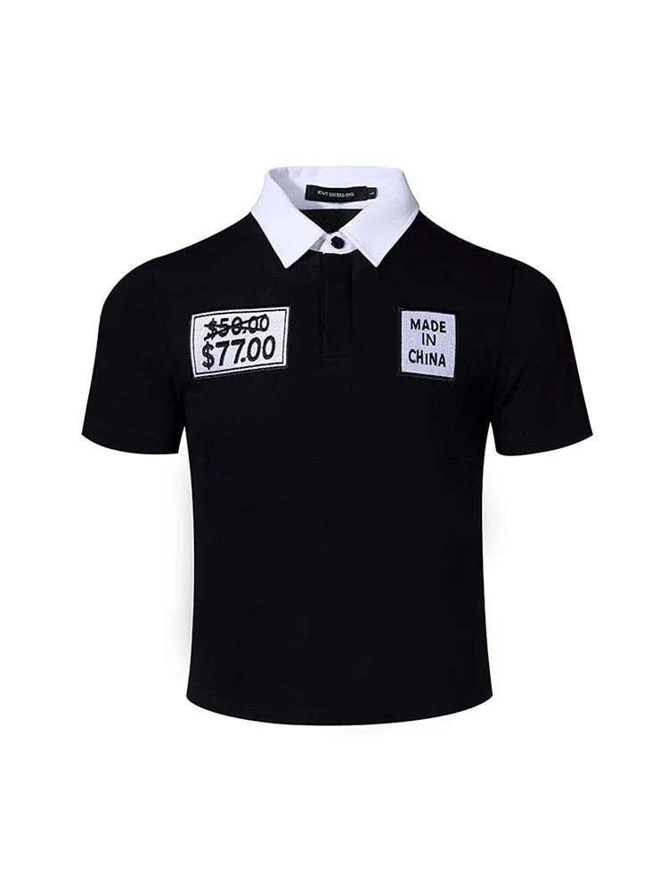 Black slim fit men's short sleeve polo shirt with embroidery detail on front