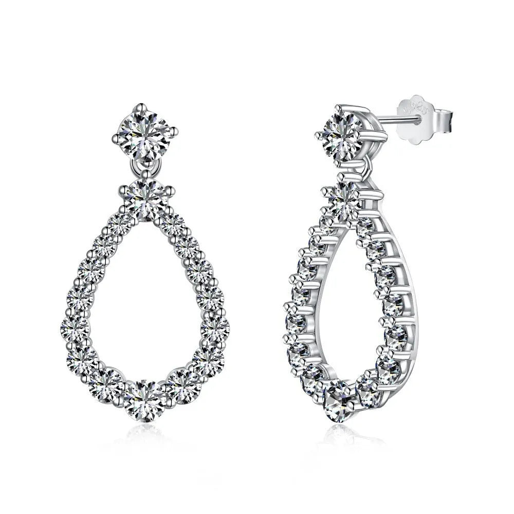925 silver hollow zircon water drop earrings with platinum electroplate finish, 15 x 28.5mm