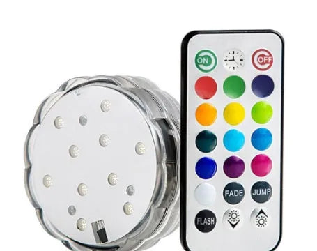 Colourful underwater LED light with remote control, 10 lamp heads, transparent PC shell, 7x2.2cm