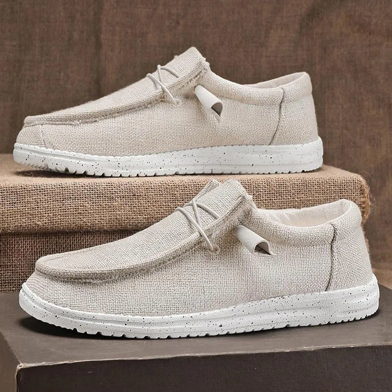 Men's breathable mesh slingback loafers in beige and black, round toe, MD sole, sizes 39-47