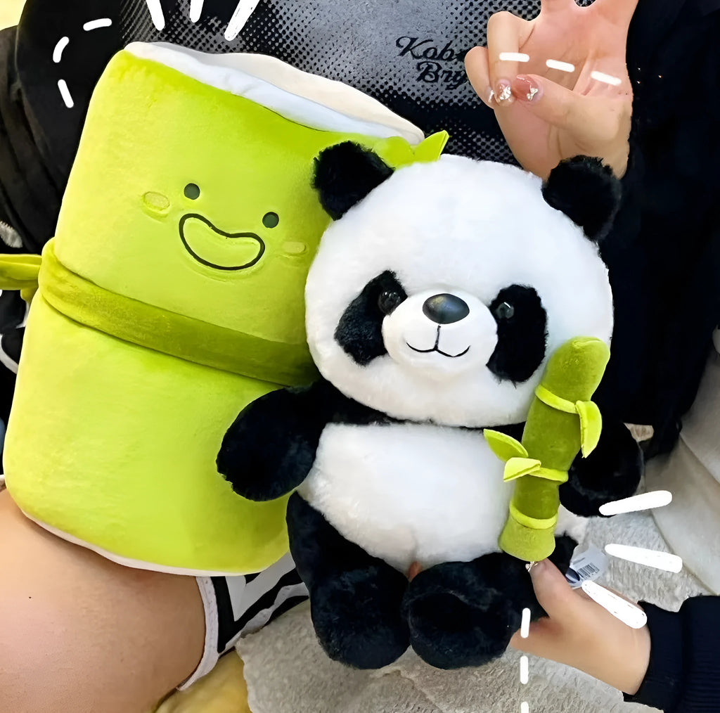25cm panda plush doll with PP cotton filling in bamboo tube holding or individual panda style
