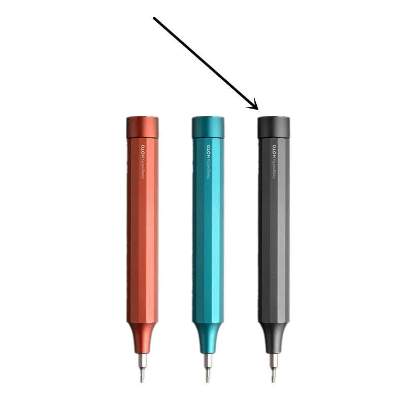 24-in-1 repair screwdriver set with magnetic bit storage in aluminium handle, shown in green, grey, or red.