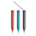 24-in-1 repair screwdriver set with magnetic bit storage in aluminium handle, shown in green, grey, or red.