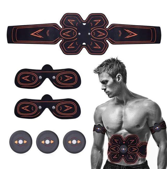 EMS muscle stimulating fitness sticker in blue with rechargeable device for abdominal and leg shaping