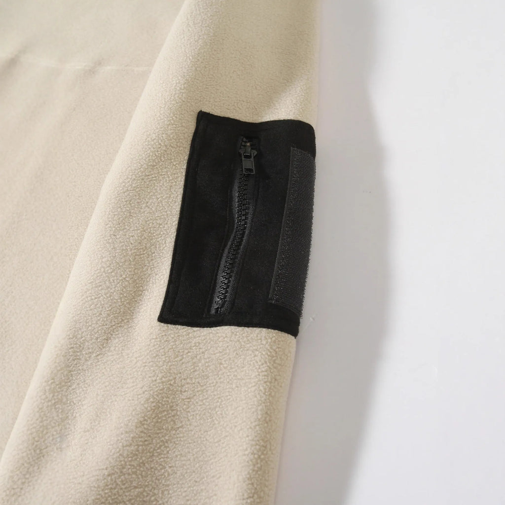 Men's stand collar long sleeve pullover leisure coral fleece coat in polyester blend – front view