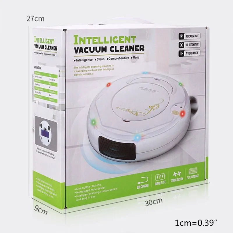 Lazy Smart robotic floor vacuum cleaner in blue, black, or white on a hard floor