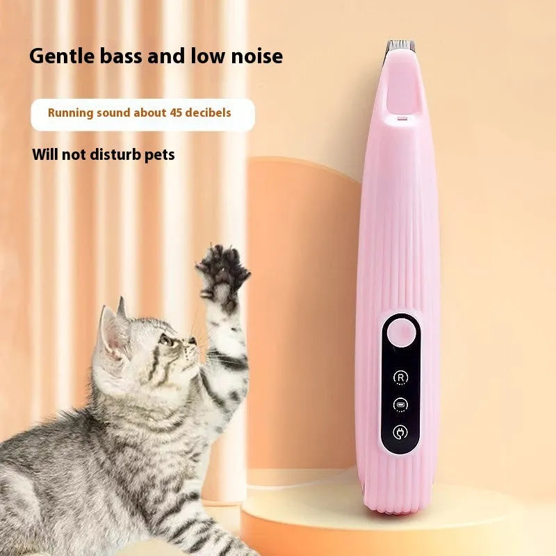 Low-noise rechargeable electric pet nail grinder in pink, with compact body and grinding head