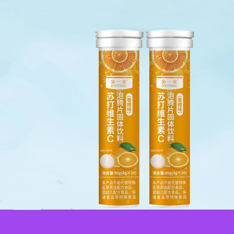 Bottle of orange-flavoured soda VC effervescent tablets, 4g x 20 pieces, solid beverage