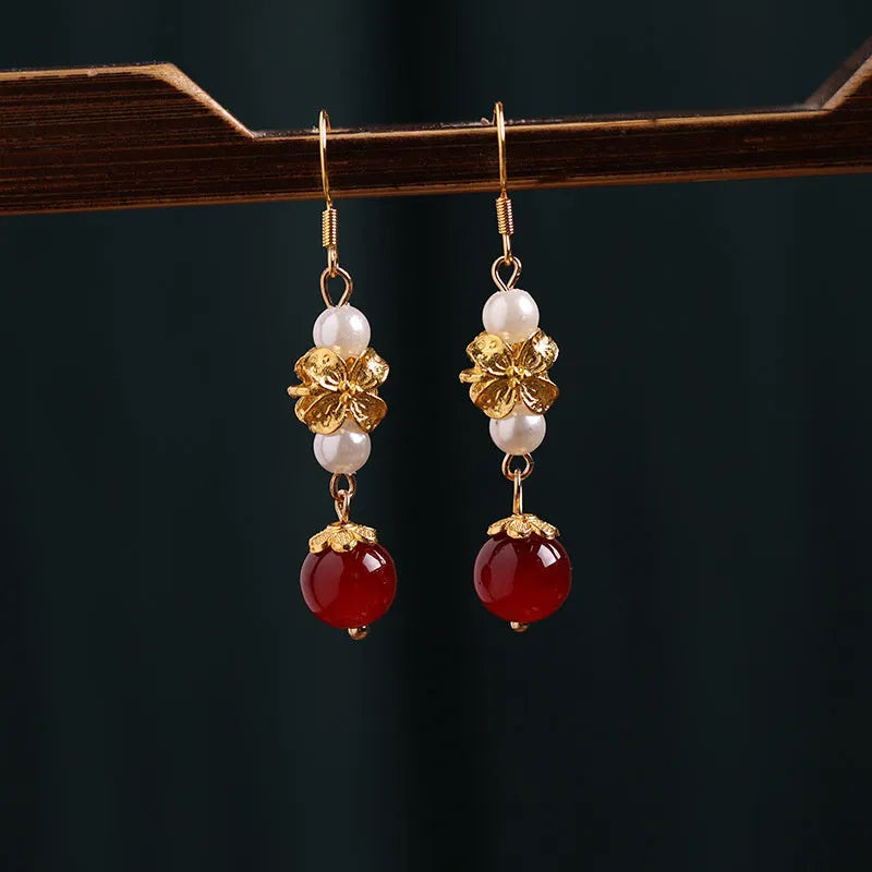 Vintage court style national Han cheongsam antique alloy earrings with geometric shape and electroplating finish