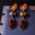 Colourful geometric alloy ear studs with 7.2cm irregular ellipse drops and electroplated retro court finish