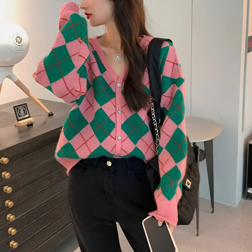 Casual acrylic knit cardigan in macaron colours with regular sleeves and free size regular cut