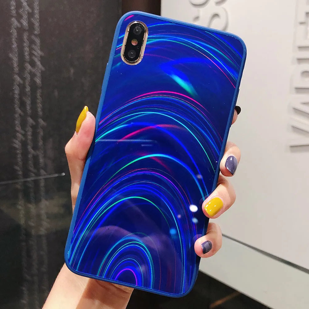 A 3D rainbow glitter gradient back cover case for a smartphone, showing its full-coverage design and sparkling finish.