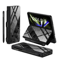Samsung Galaxy Z Fold5 flip phone case in black camouflage pattern with imitation leather finish