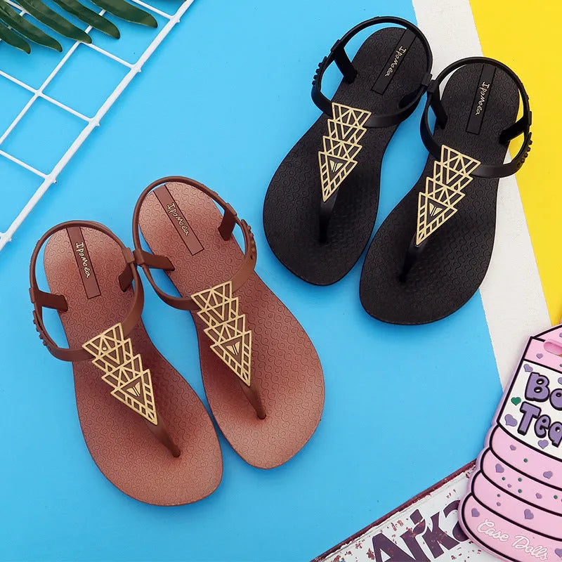 Women's Bohemia flat sandals in black or brown, sizes 36-39, soft bottom, simple folk style.