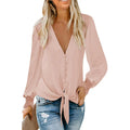 Women's V-neck loose top with lace-up hem detail in solid colour options