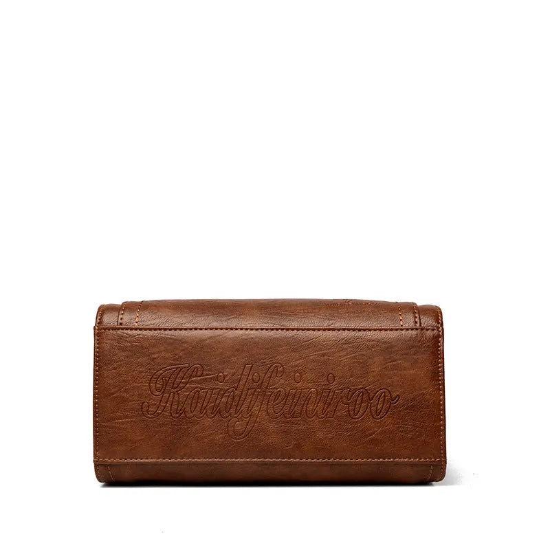 Women's soft PU leather crossbody bag in horizontal square shape with sandwich pocket design