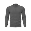 Casual zip-front cotton sweater with a stand collar, shown in a loose fit.