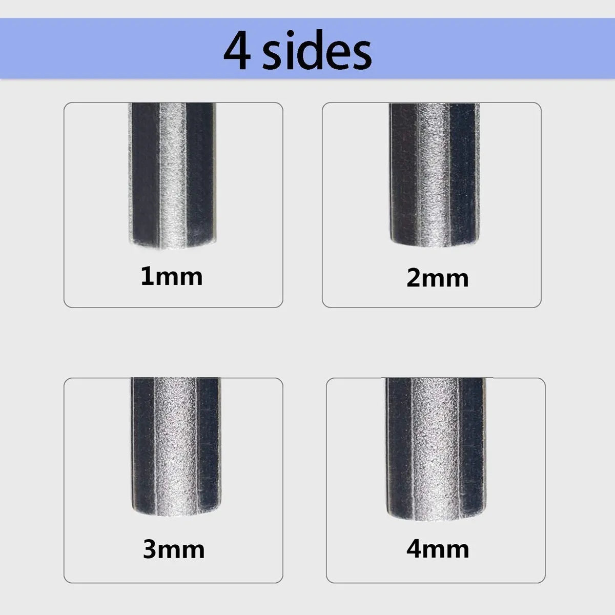 Square guitar fret edge file with 1mm 2mm 3mm 4mm slot gauges, carbon steel diamond grit body and wooden handle