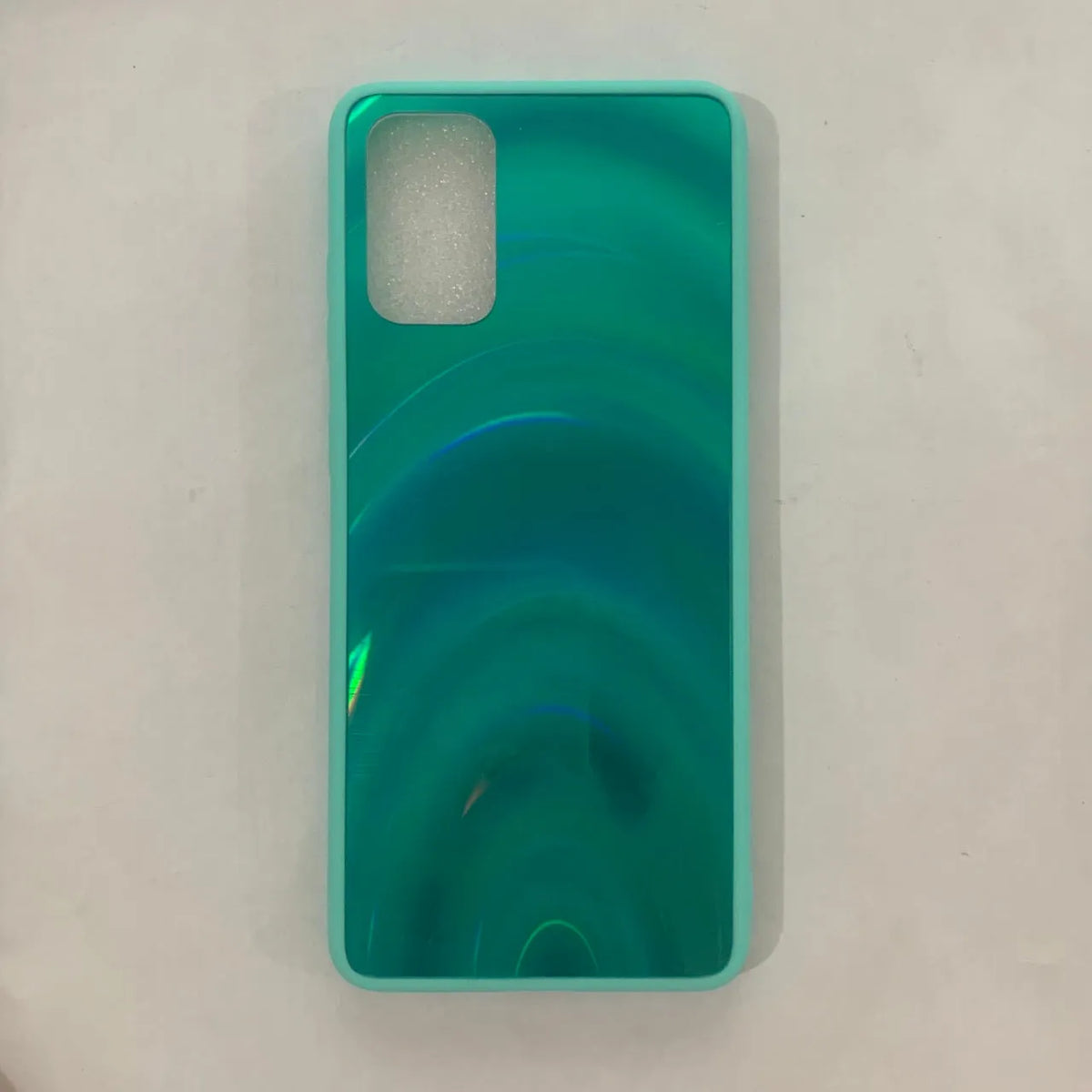 A 3D rainbow glitter gradient back cover case for a smartphone, showing its full-coverage design and sparkling finish.