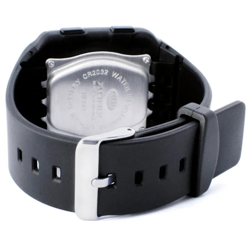 Men's waterproof electronic watch with luminous heart rate display, square digital face, resin strap, in Black