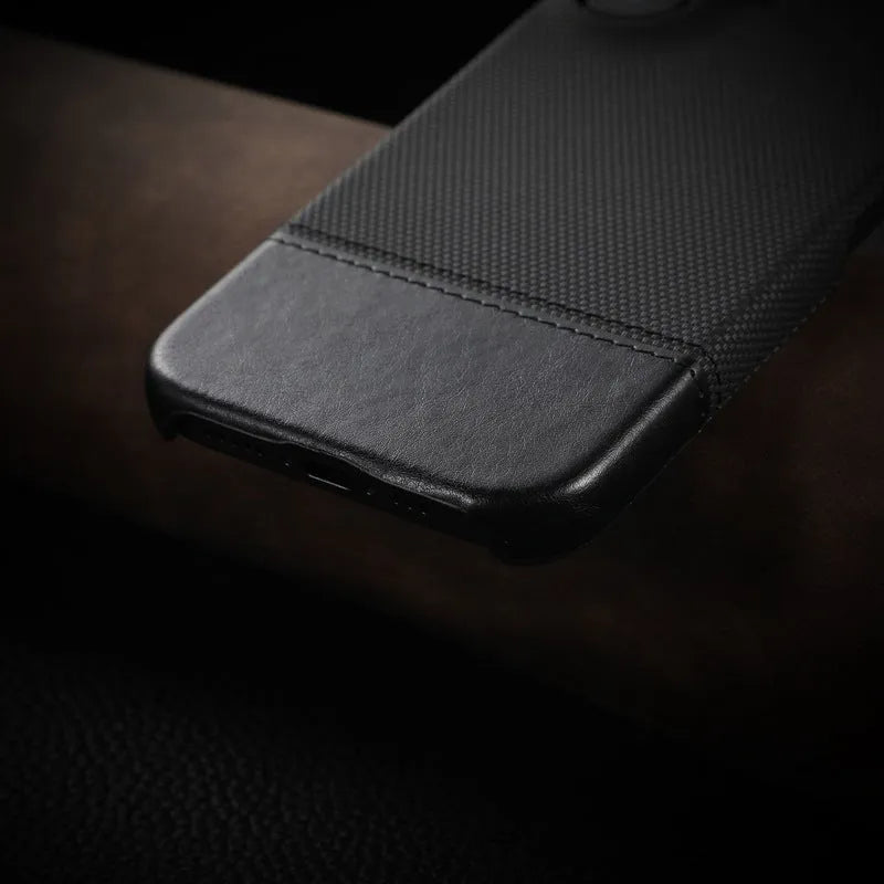 Simple business leather pattern anti-fall phone case for Apple iPhone in pigment leather grain golden finish
