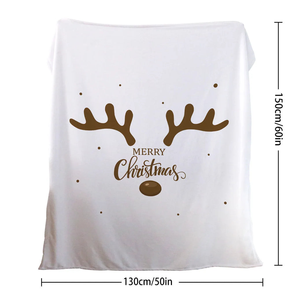 Deer antler pattern Christmas limited edition white flannel velvet blanket on a sofa