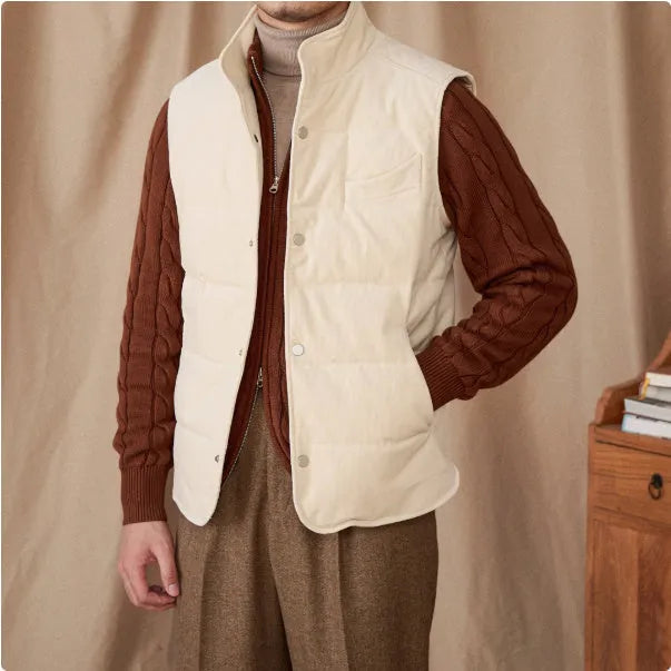 Men thick loose white duck down jacket in apricot, Japanese Korean casual style