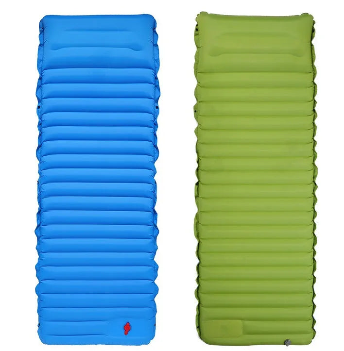Camping foot type automatic portable inflatable bed 190x70x10cm blue with green colour on grass