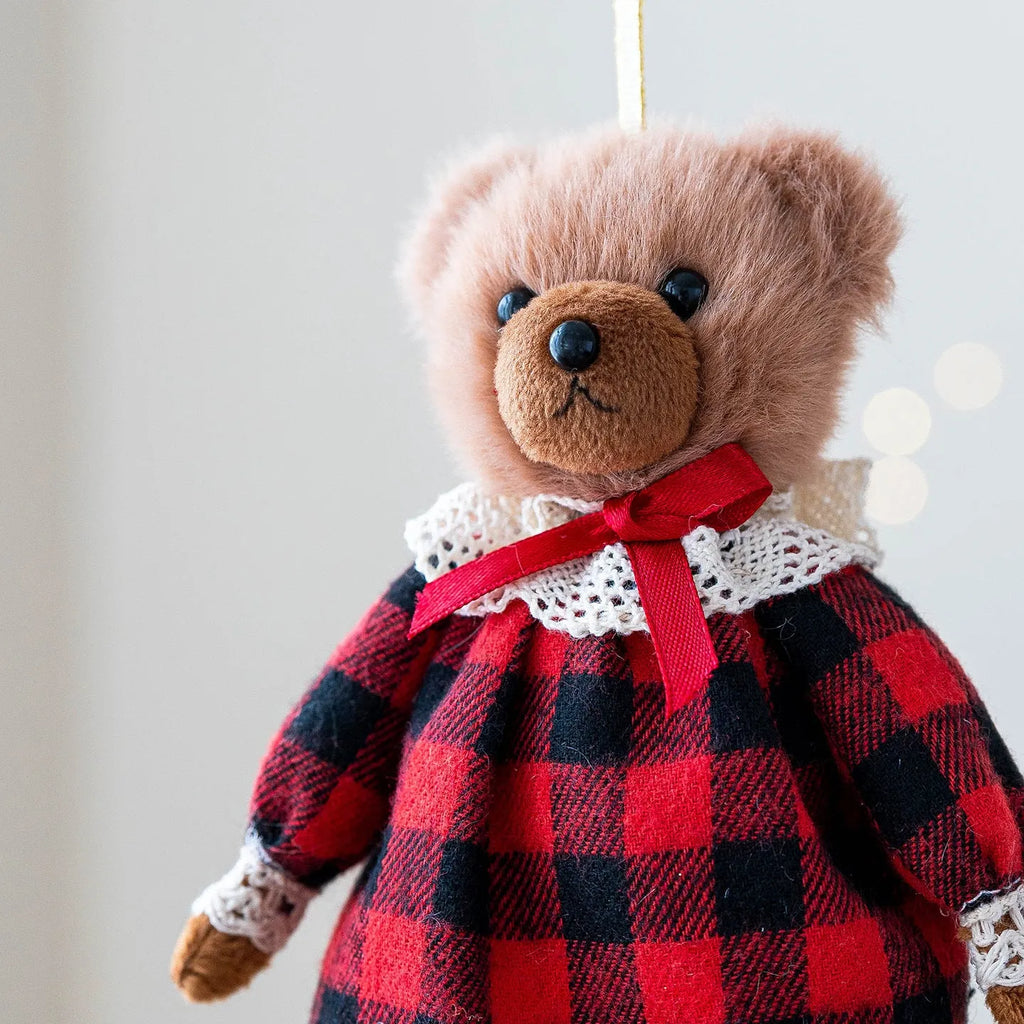 Plush couple bear doll set with plaid suits in gentleman and princess bear variants