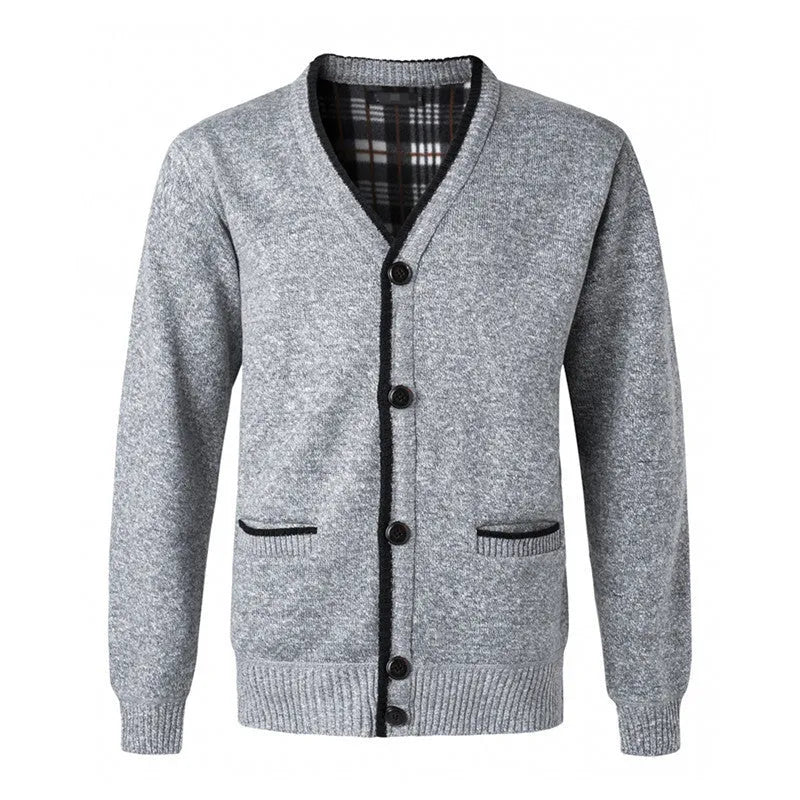 Fleece-lined V-neck cardigan in beige, loose fit for large men, European sizes S-2XL