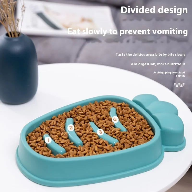 Radish Dog Slow Food Anti-tumble Pet Bowl in plastic, shown in one of four colours: Mango Yellow, Twilight Orange, Gentiana Green, or Ink Blue