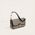 Houndstooth plaid shoulder bag with embossed texture, 23 x 7 x 14 cm, showing slit pocket and picture colour.