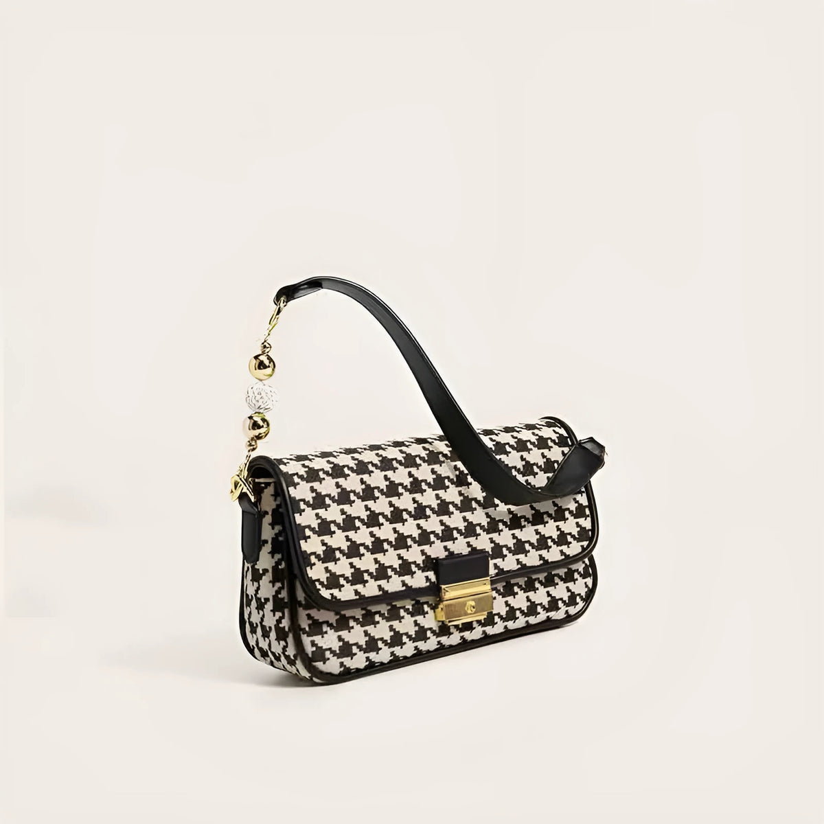 Houndstooth plaid shoulder bag with embossed texture, 23 x 7 x 14 cm, showing slit pocket and picture colour.